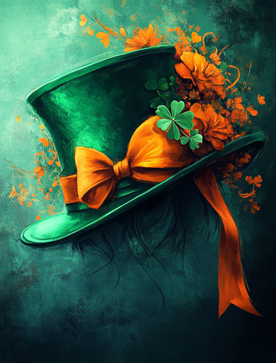 Elegant green hat with orange ribbons for St. Patrick's Day