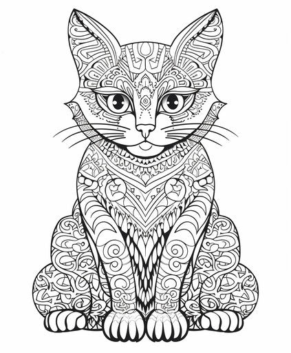 Feline on coloring book pages, diverse styles