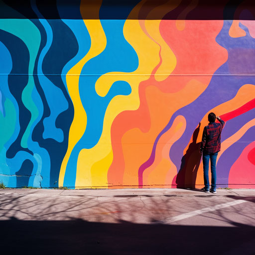 Shadow on colorful graffiti wall, cool detachment