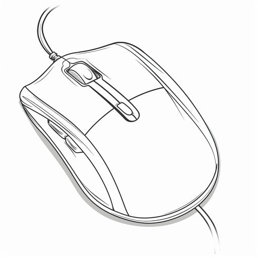 Computer mouse with wire, coloring book page