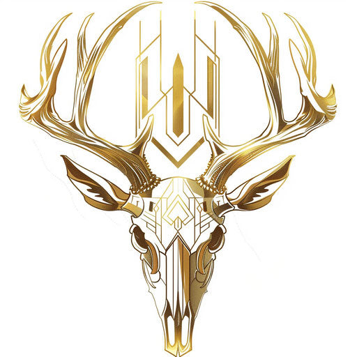 Art deco inspired deer skull tattoo with elegant golden lines