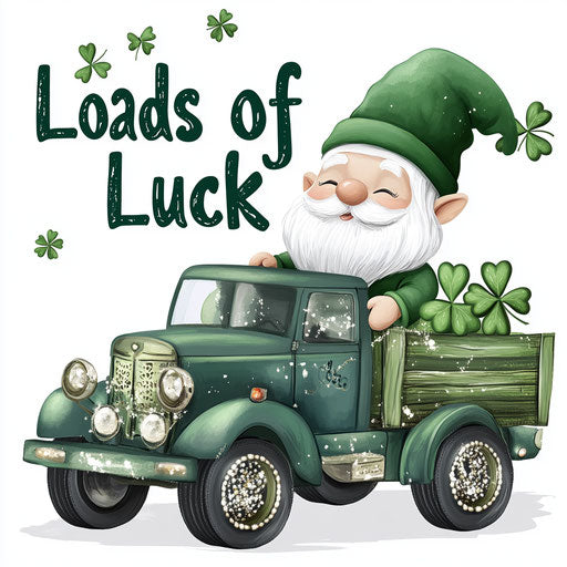 Saint Patrick's Day gnome in green truck