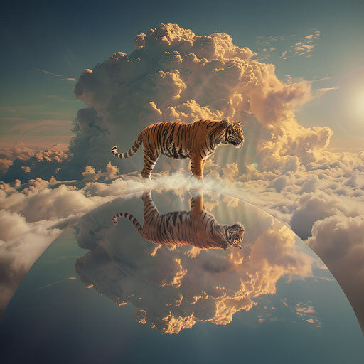 Celestial mirror tiger on cloud path earth heaven