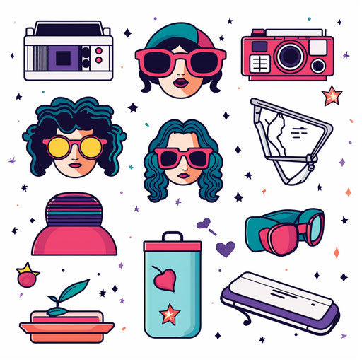 90s clipart in minimalist style, on white background