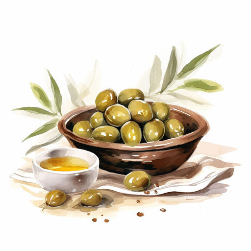 Olive clipart in the style of Impressionistic Art, on a white background