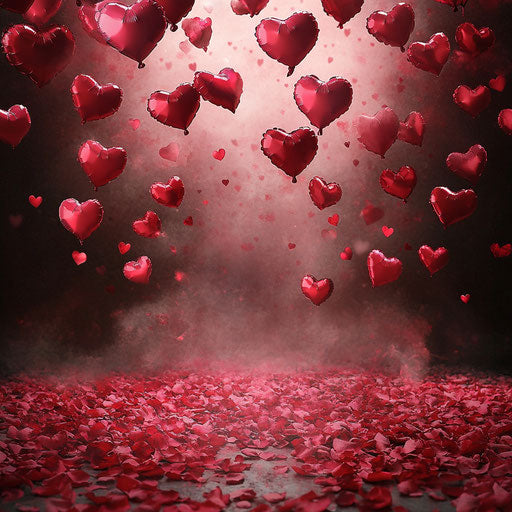 Valentine's Day backdrop with heart-shaped balloons