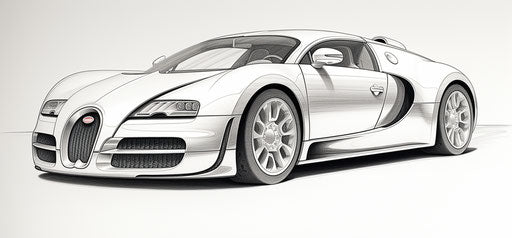Bugatti Veyron drawing, Ilford Pan F style, playful lines 41:19