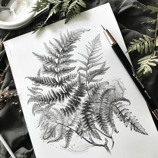 Detailed botanical illustration style fern tattoo