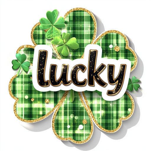 3D vector art with leopard print and green plaid, shiny shamrock