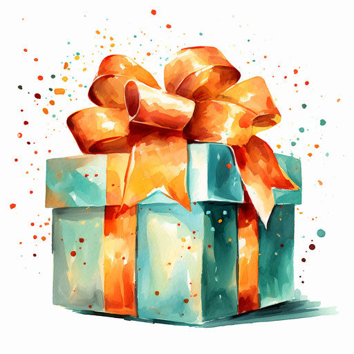 Christmas gift clipart in the style of Impressionistic Art, on white background