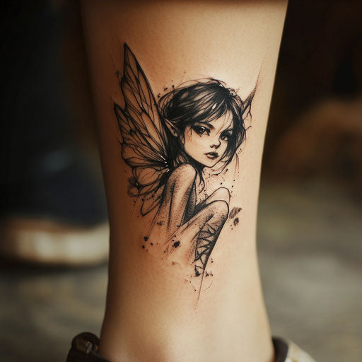 Ankle tattoos for women featuring a dark fairy with wings
