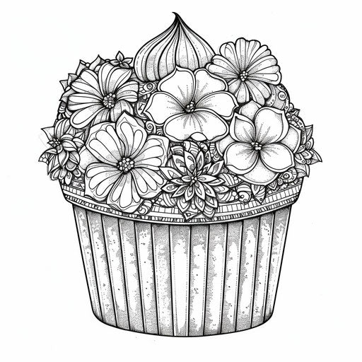 An intricate cupcake with floral and paisley designs