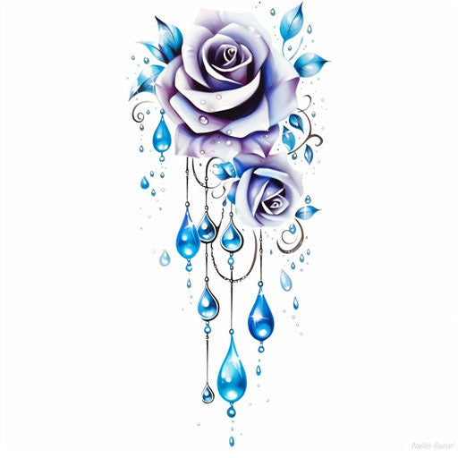 White and blue rose tattoos with pearls