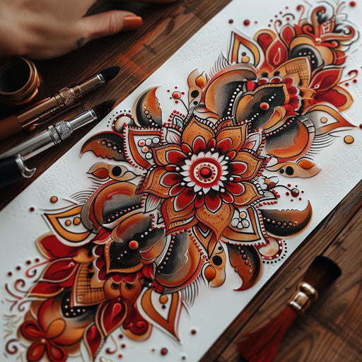 Neo-traditional tattoo sketch of summer henna designs