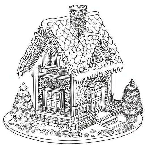 Elaborate gingerbread house with candies and icing