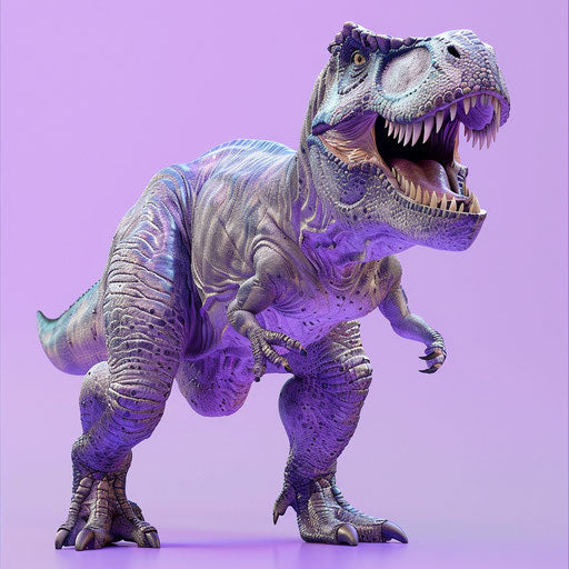 T-rex with realistic touch on shiny flat lavender background