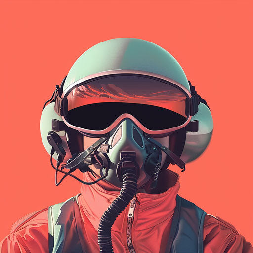 Realistic pilot illustration on vibrant coral background