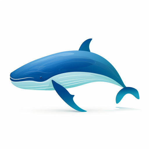 Blue whale in minimalist style, on white background