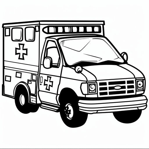 Ambulance for easy coloring with bold lines and a cross symbol