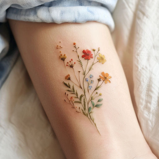 Minimalistic wildflower tattoos with a splash of watercolor