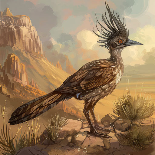 Bird running in a desert landscape with detailed feathers