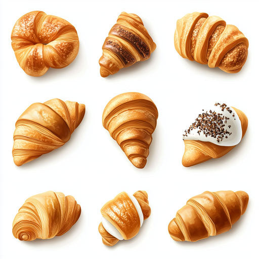 3D Croissants on flat white background, isolated clipart