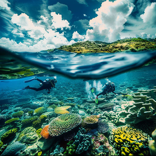 Exploring coral reefs at Pandawa Beach, Indonesia