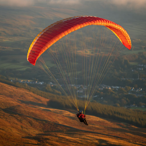 Aerial View of a Paraglider in Scenic Landscape