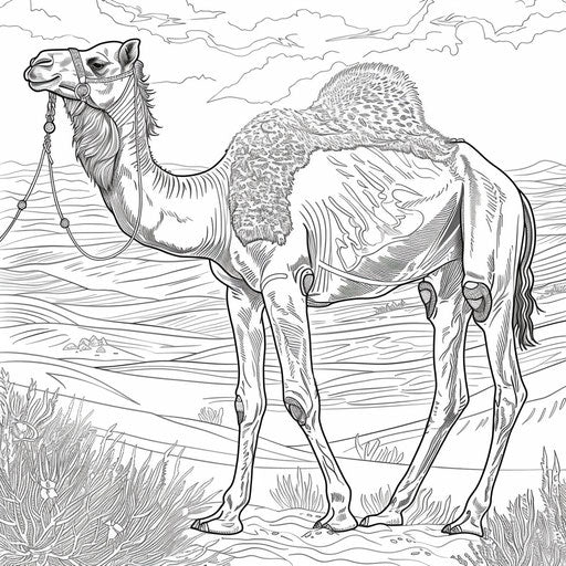 Camel in the desert with sand dunes