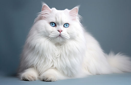 Large white and beige cat with blue eyes in refined aesthetic style