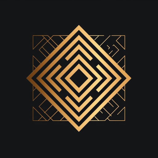 Brand logo with geometric patterns and elegant lines, in black and gold