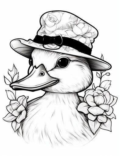 Duck girl with hat and bow coloring pages
