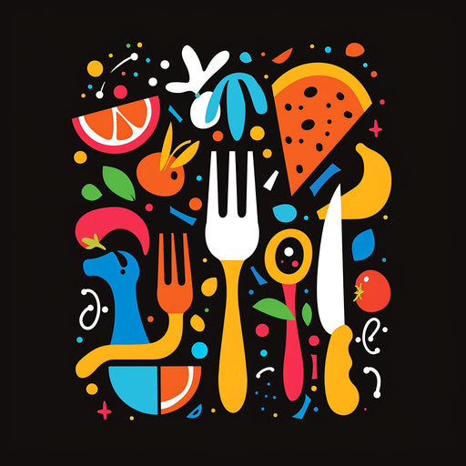 Playful restaurant logo with bright colors and fun shapes
