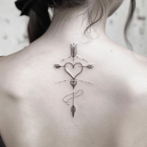 Arrow tattoo with heart at center on white canvas