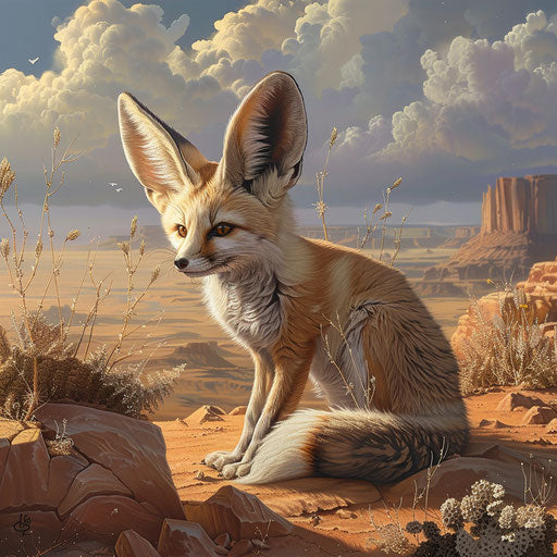 Fennec fox near a tranquil desert spring