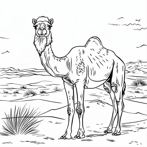 Bold silhouette of a camel in the desert