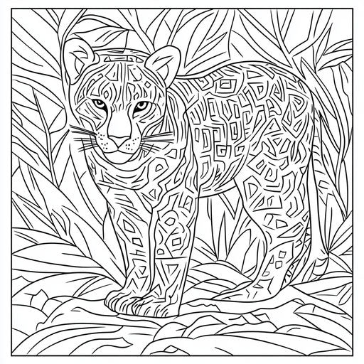 Stylized jaguar with geometric shapes, Jen Bartel style