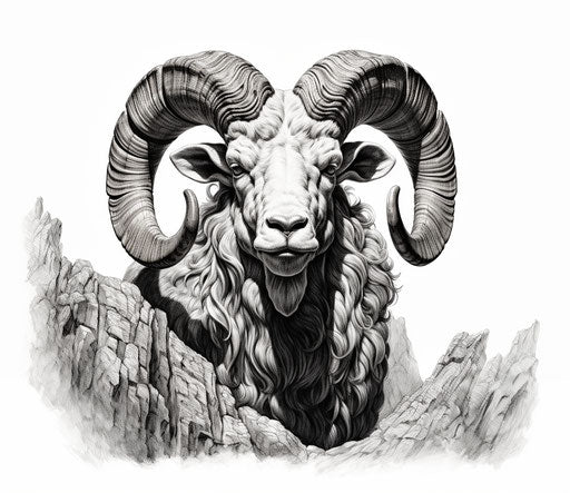 Ram in blackandwhite pencil drawing style