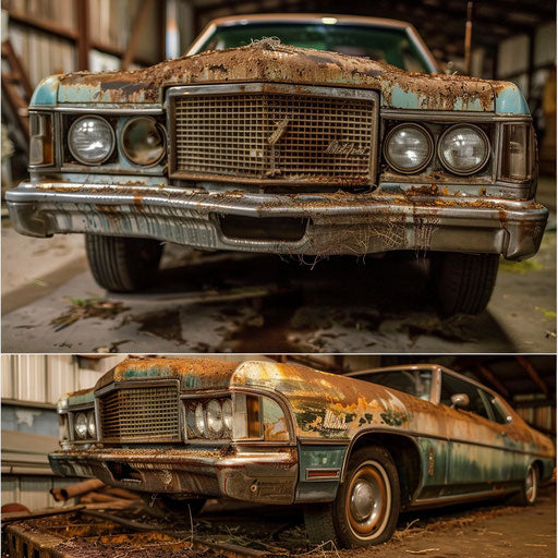 Rustic barn find 1976 Malibu Classic, with weathered patina, ready for restoration