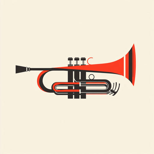 Modern music logo with a unique stylized trumpet
