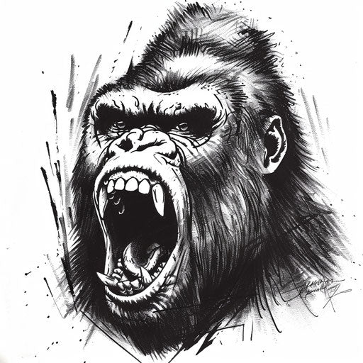 Detailed illustration of a fierce gorilla face for a tattoo design