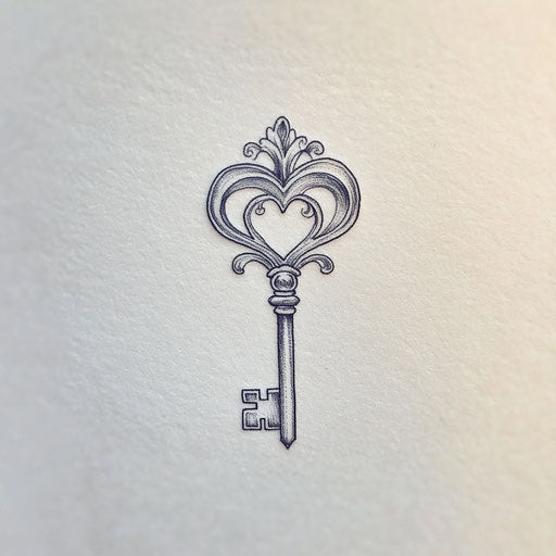 Small cute tattoo key heart silver flat clipart style