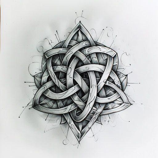 Sketch of detailed Celtic triangle tattoo design on white
