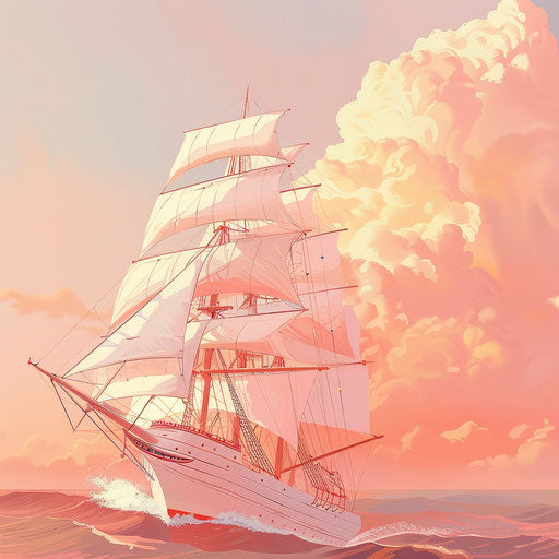 Realistic ship on dusky rose background