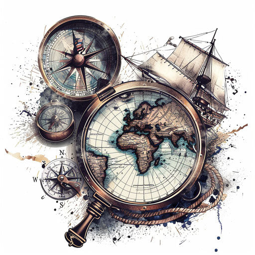 Sailor's map and compass tattoo in vintage cartography style