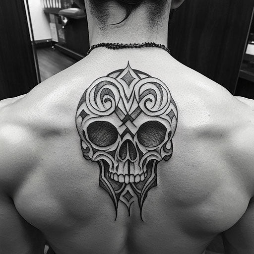 Skull intertwined with tribal patterns for men
