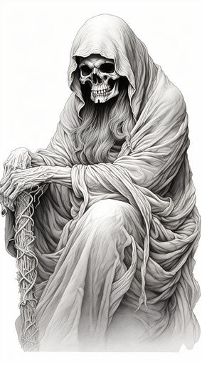 Grim reaper drawings, silver bronze D&D style details