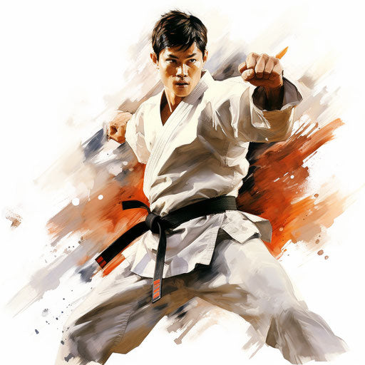 Taekwondo illustration in oil painting style on white background