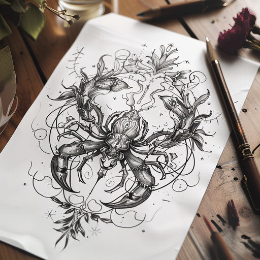 Art Nouveau inspired Cancer zodiac tattoo design