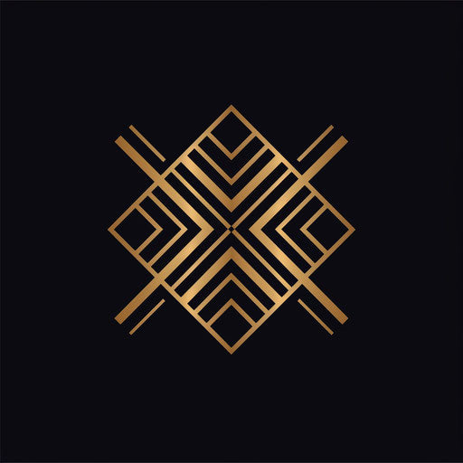 Online logo with geometric patterns and elegant lines, in black and gold